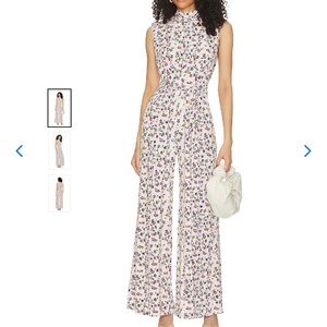 FREE PEOPLE Vibe Check Jumpsuit Floral Sleeveless Open Back w Ties XS Tropical